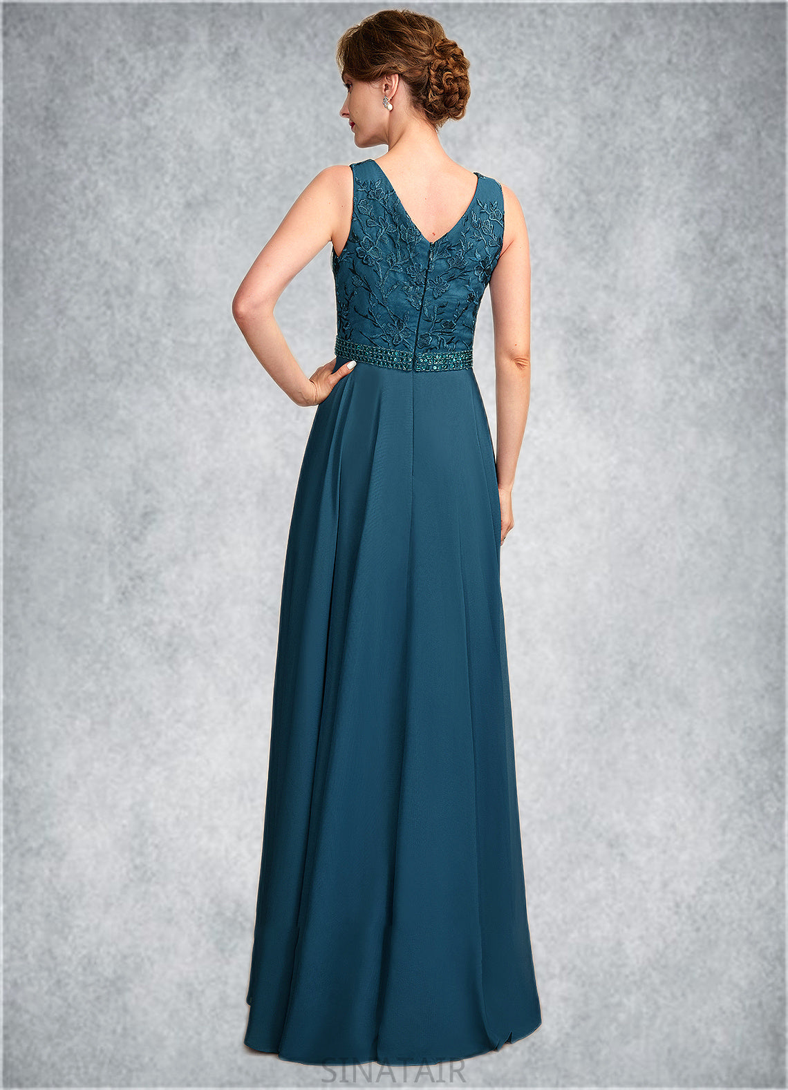 Averi A-Line V-neck Floor-Length Chiffon Lace Mother of the Bride Dress With Beading Sequins DH126P0015004