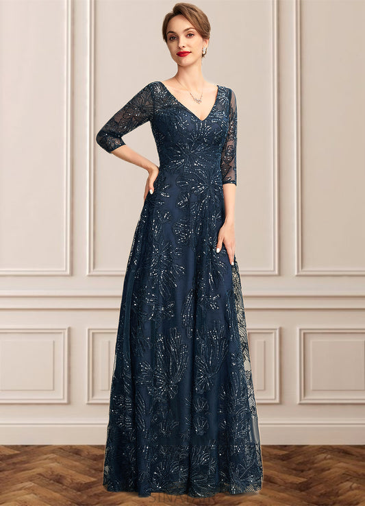 Josephine A-Line V-neck Floor-Length Lace Mother of the Bride Dress With Sequins DH126P0015015