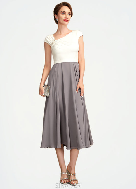 Hazel A-Line V-neck Tea-Length Chiffon Mother of the Bride Dress With Ruffle Beading Sequins DH126P0015016