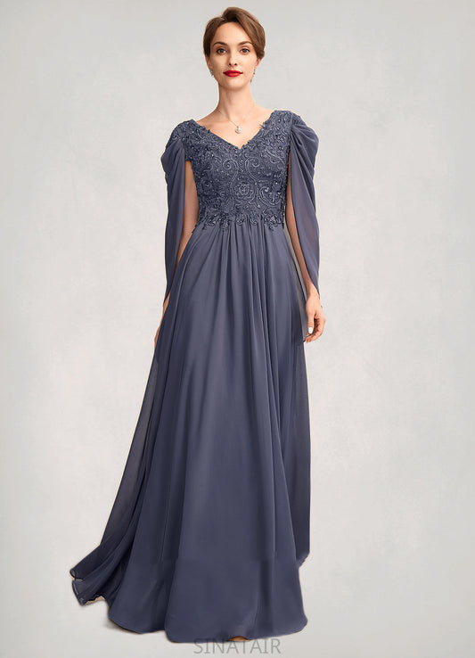 Camilla A-Line V-neck Floor-Length Chiffon Lace Mother of the Bride Dress With Beading Sequins DH126P0015022