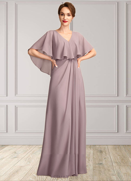 Peyton A-Line V-neck Floor-Length Chiffon Mother of the Bride Dress With Ruffle DH126P0015026