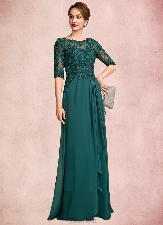 Ashlynn A-Line Scoop Neck Floor-Length Chiffon Lace Mother of the Bride Dress With Beading Sequins Cascading Ruffles DH126P0015027