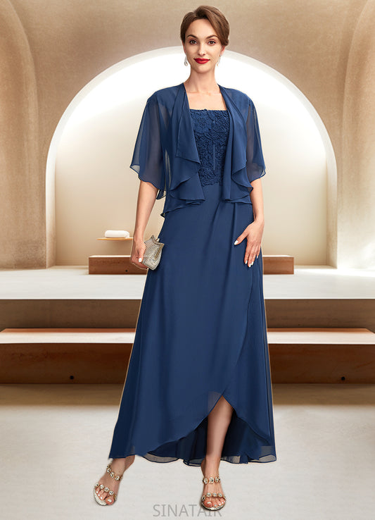 Hallie A-Line Square Neckline Asymmetrical Chiffon Lace Mother of the Bride Dress DH126P0015034