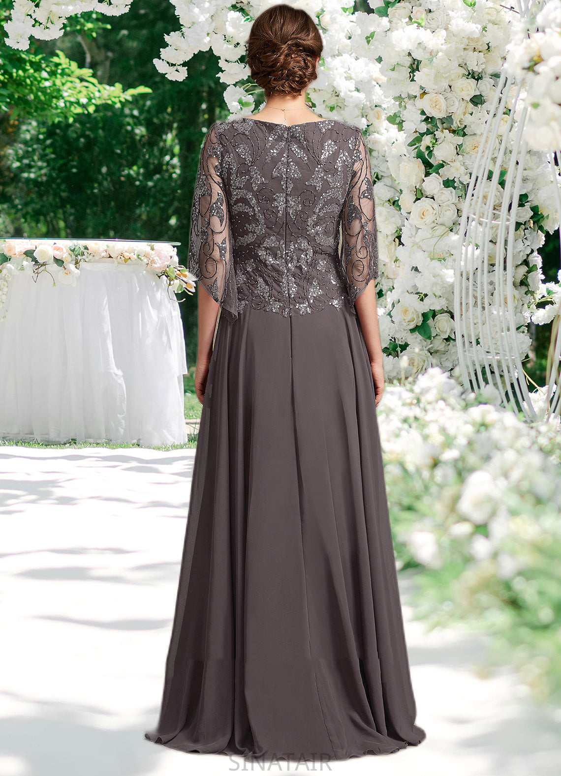 Isabelle A-Line Scoop Neck Floor-Length Chiffon Lace Mother of the Bride Dress With Beading Sequins DH126P0015036