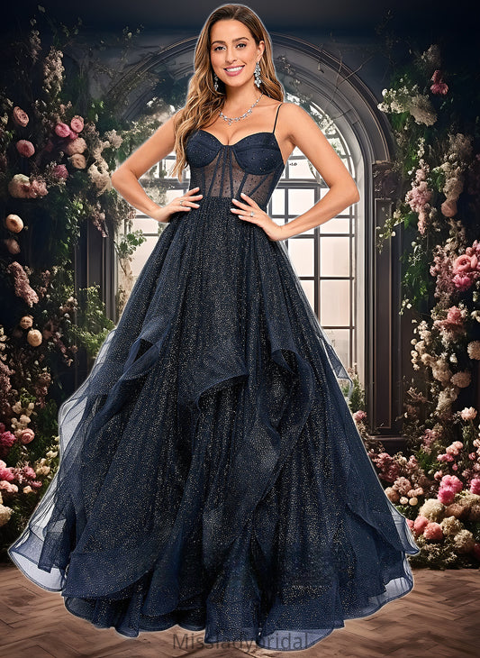 Nyasia Ball-Gown/Princess V-Neck Floor-Length Tulle Prom Dresses DHP0025863