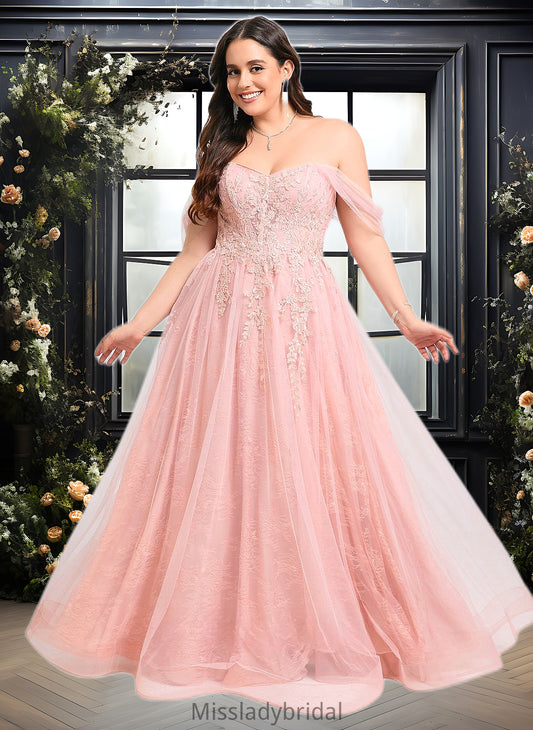 Rita A-line Sweetheart Off the Shoulder Floor-Length Tulle Floral Lace Prom Dresses With Appliques Lace DHP0025870