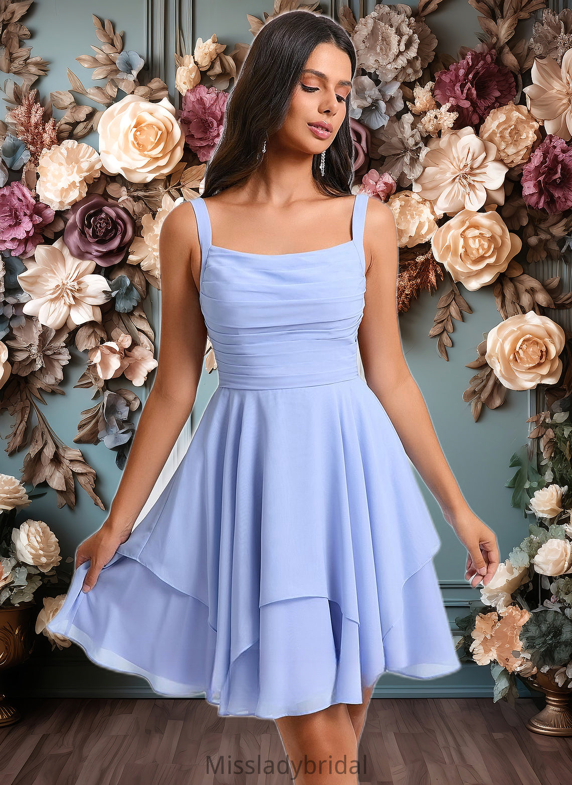 Giana A-line Scoop Short Chiffon Homecoming Dress With Pleated DHP0025654