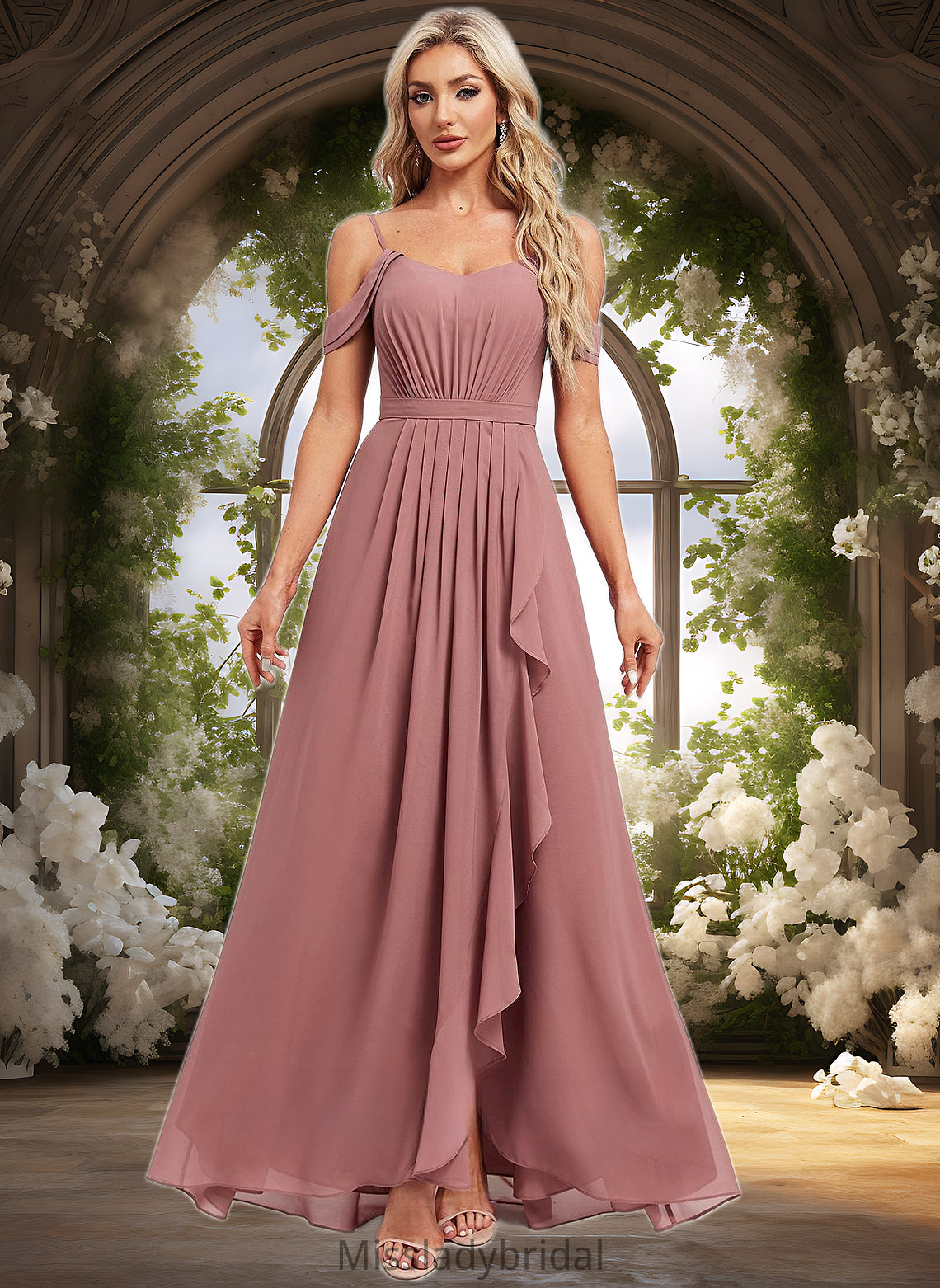 Robin A-line Cold Shoulder Asymmetrical Chiffon Bridesmaid Dress DHP0025823