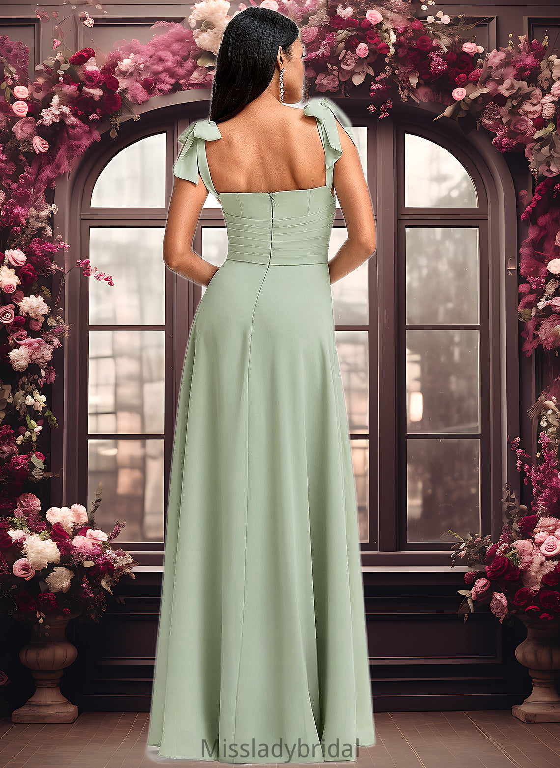 Avah A-line Cowl Floor-Length Chiffon Bridesmaid Dress With Bow DHP0025738