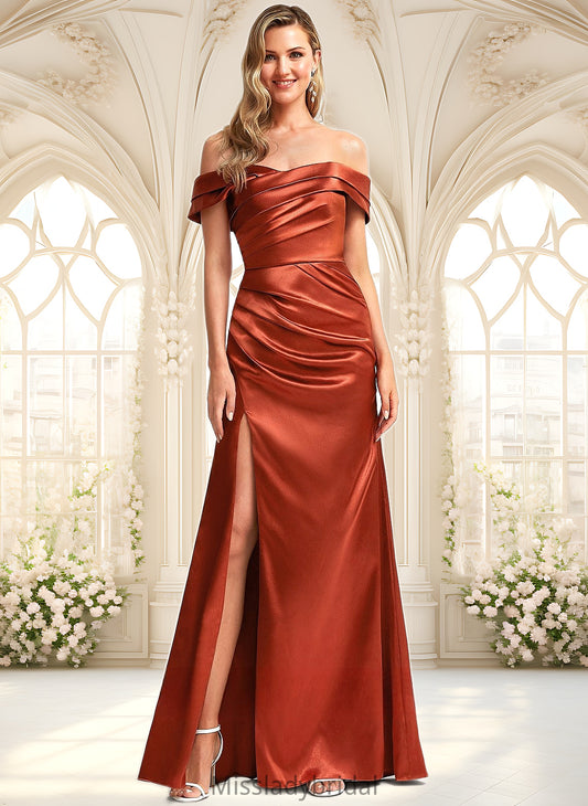 Dulce A-line Off the Shoulder Floor-Length Stretch Satin Bridesmaid Dress DHP0025757