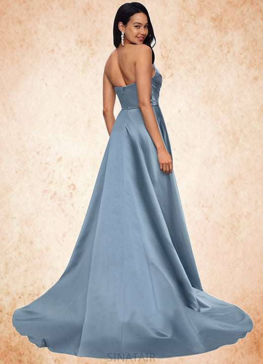 Rhoda Ball-Gown/Princess V-Neck Sweep Train Satin Prom Dresses DHP0022191