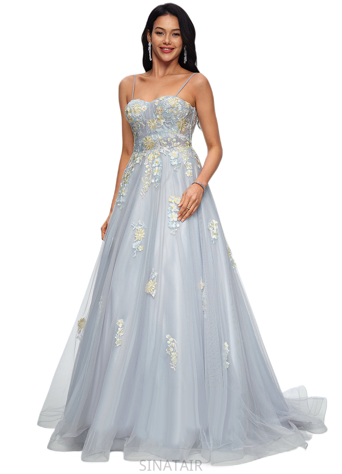 Carissa Ball-Gown/Princess Sweetheart Sweep Train Tulle Prom Dresses With Pleated DHP0022192