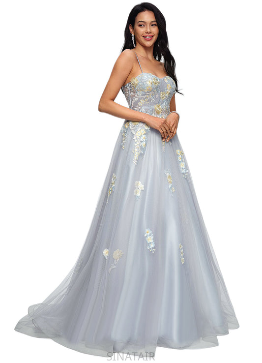 Carissa Ball-Gown/Princess Sweetheart Sweep Train Tulle Prom Dresses With Pleated DHP0022192