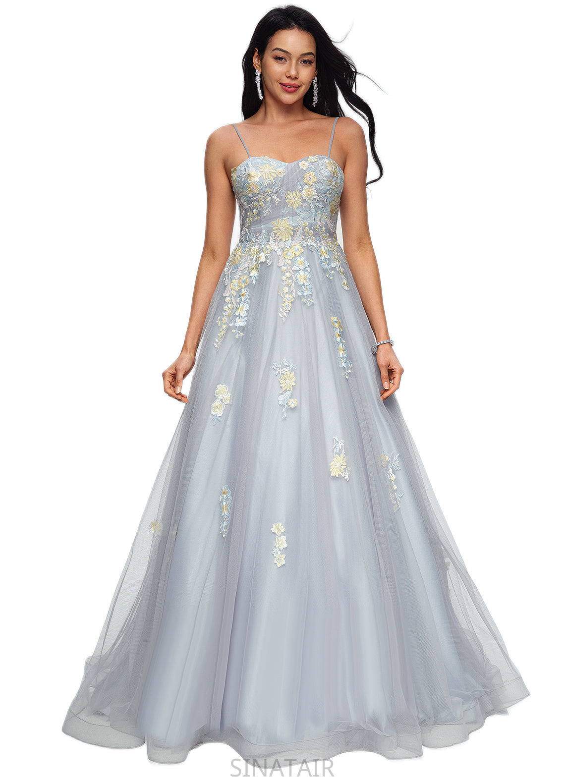 Carissa Ball-Gown/Princess Sweetheart Sweep Train Tulle Prom Dresses With Pleated DHP0022192