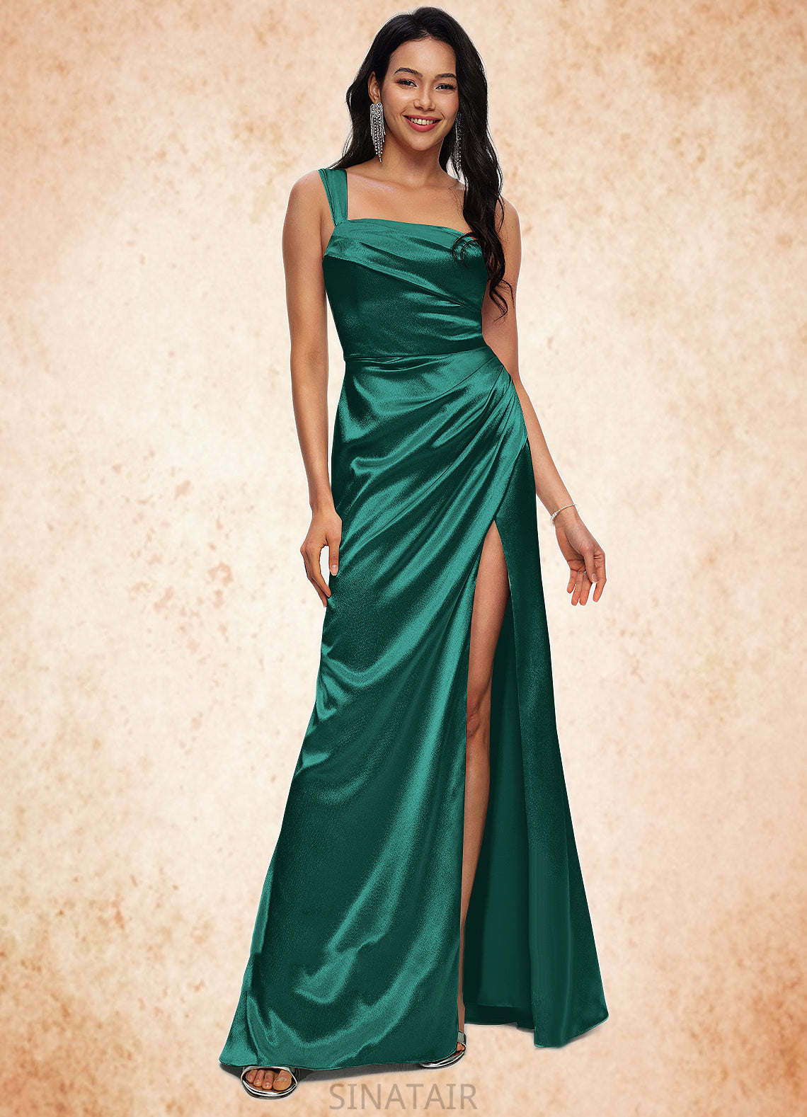 Grace Sheath/Column Asymmetrical Floor-Length Stretch Satin Prom Dresses DHP0022193