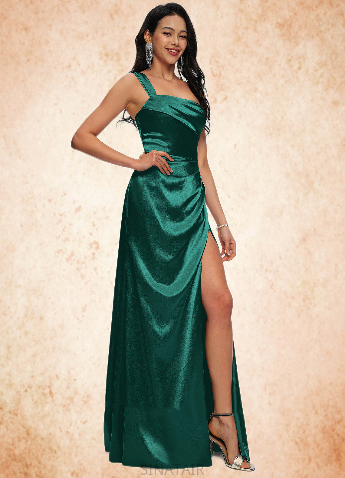 Grace Sheath/Column Asymmetrical Floor-Length Stretch Satin Prom Dresses DHP0022193