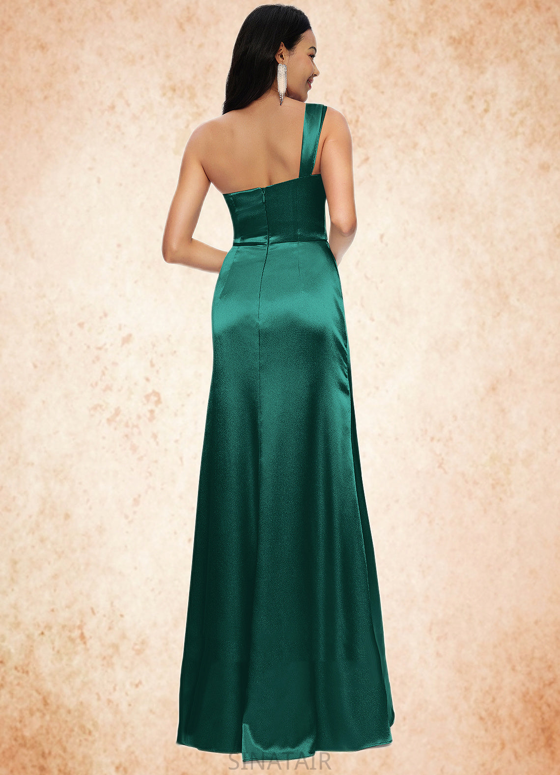 Grace Sheath/Column Asymmetrical Floor-Length Stretch Satin Prom Dresses DHP0022193