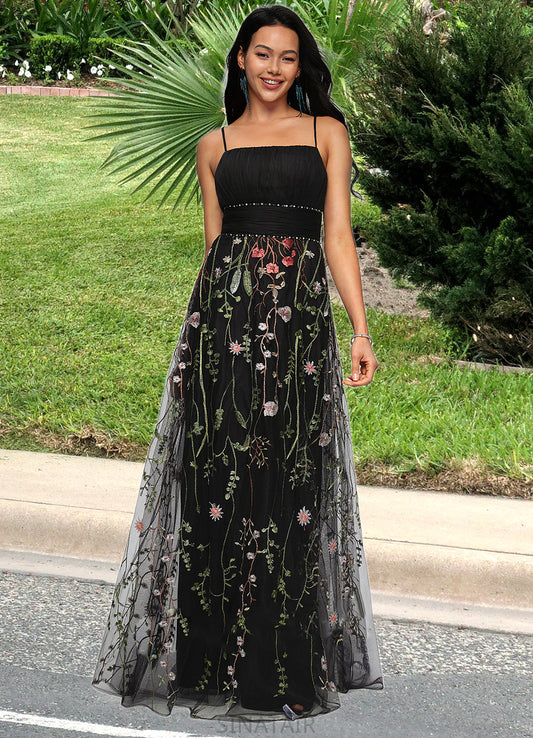 Lydia A-line Straight Floor-Length Tulle Prom Dresses With Beading DHP0022194