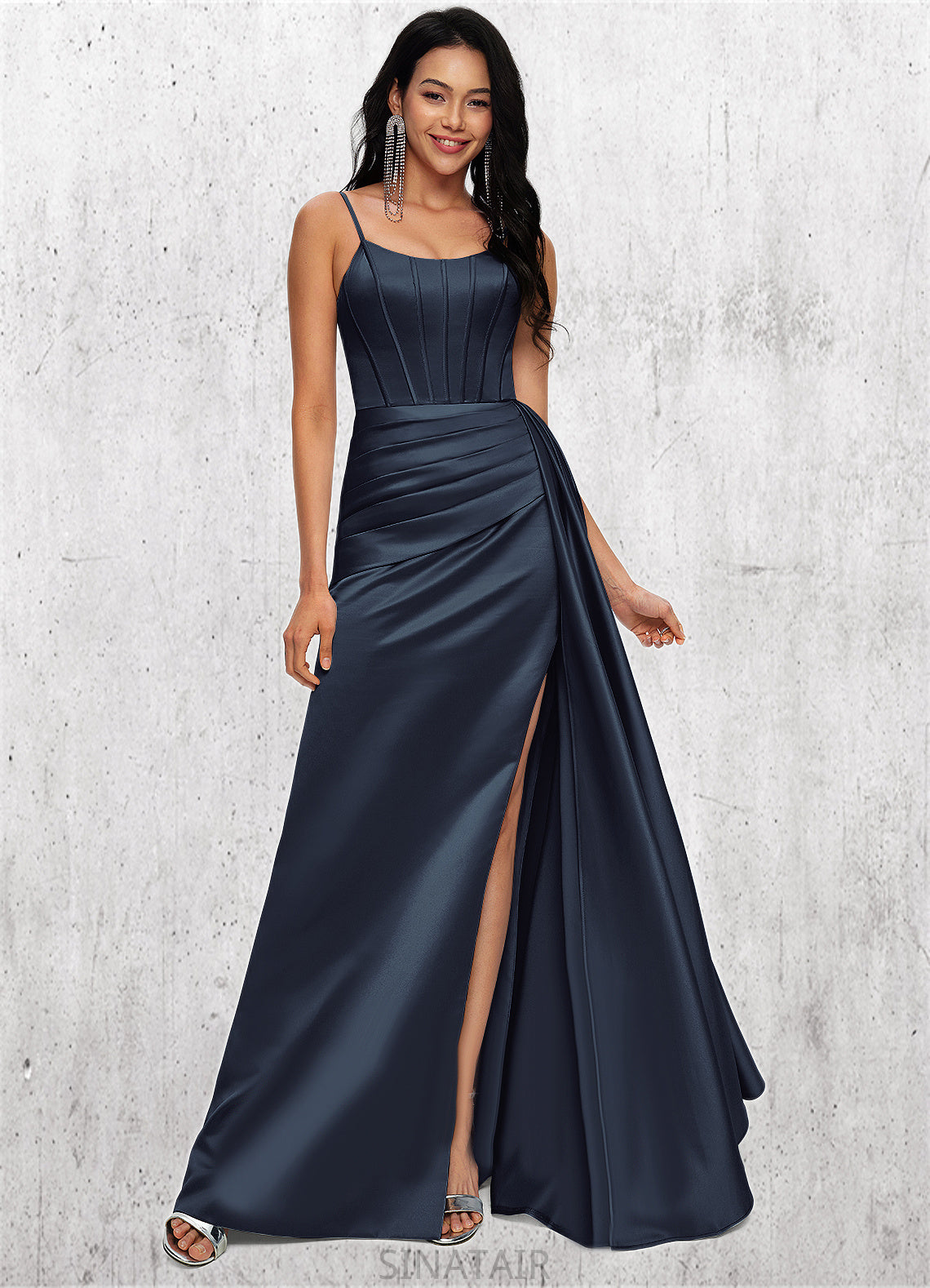 Adyson Sheath/Column Scoop Floor-Length Satin Prom Dresses DHP0022196