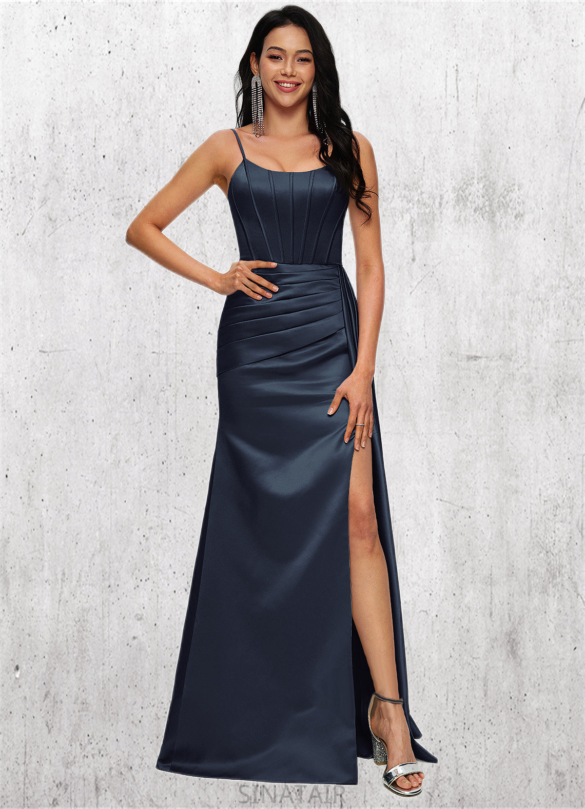 Adyson Sheath/Column Scoop Floor-Length Satin Prom Dresses DHP0022196