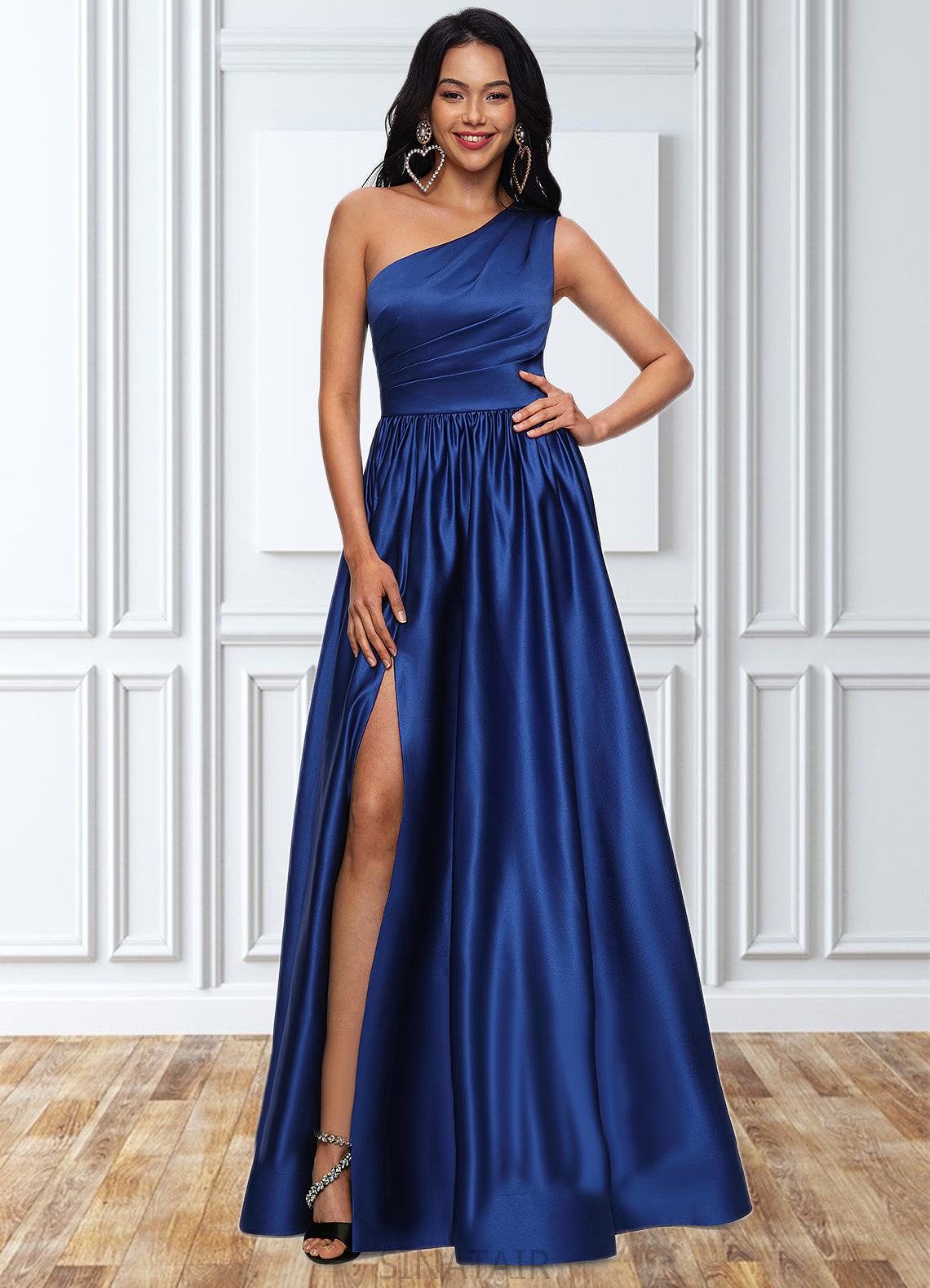 Reina Ball-Gown/Princess One Shoulder Floor-Length Satin Prom Dresses DHP0022201