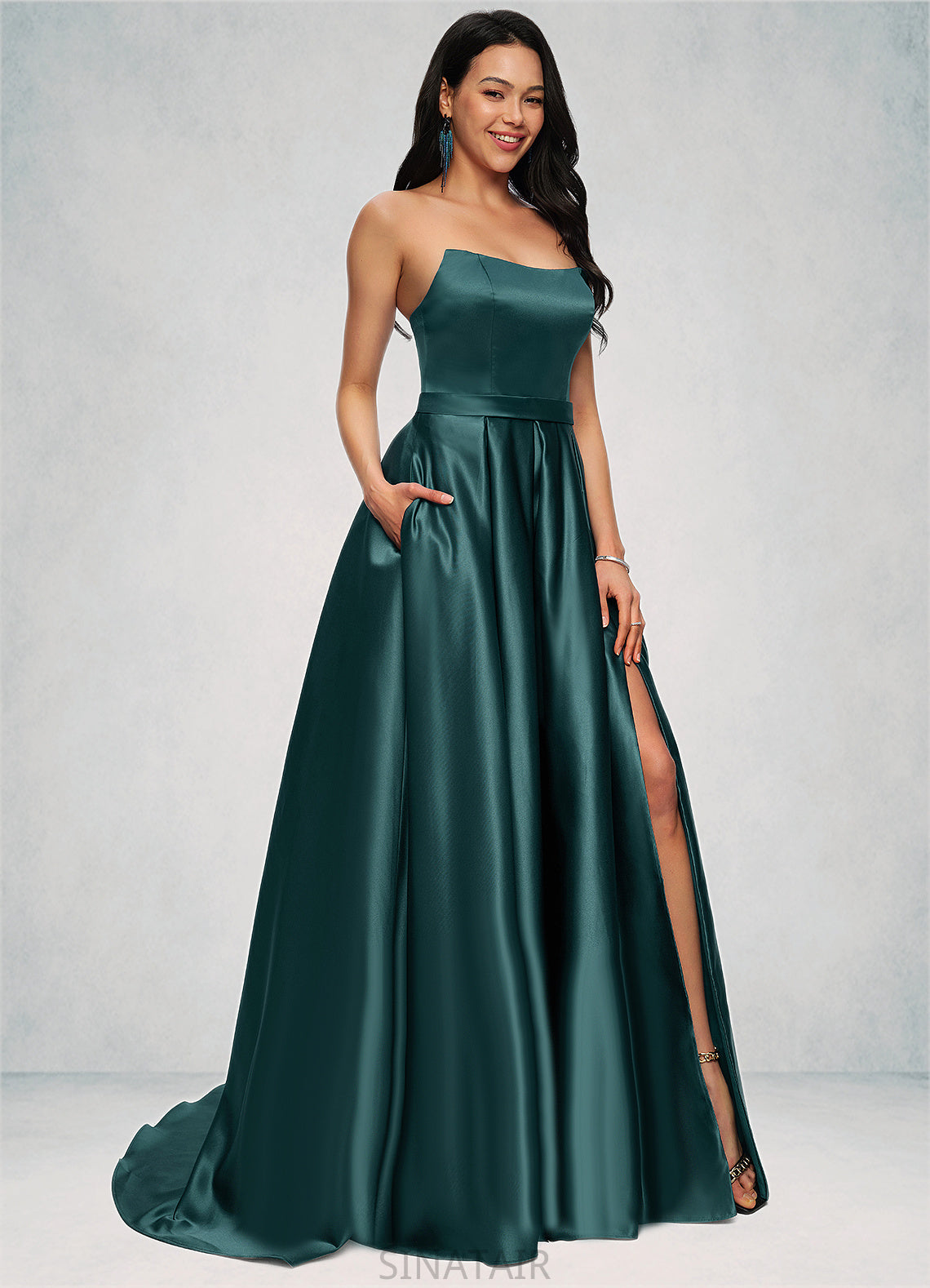 Karissa Ball-Gown/Princess Sweep Train Satin Prom Dresses DHP0022207