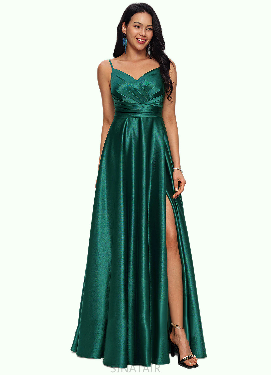 Vanessa A-line V-Neck Floor-Length Stretch Satin Prom Dresses DHP0022211