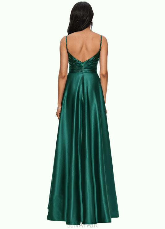 Vanessa A-line V-Neck Floor-Length Stretch Satin Prom Dresses DHP0022211