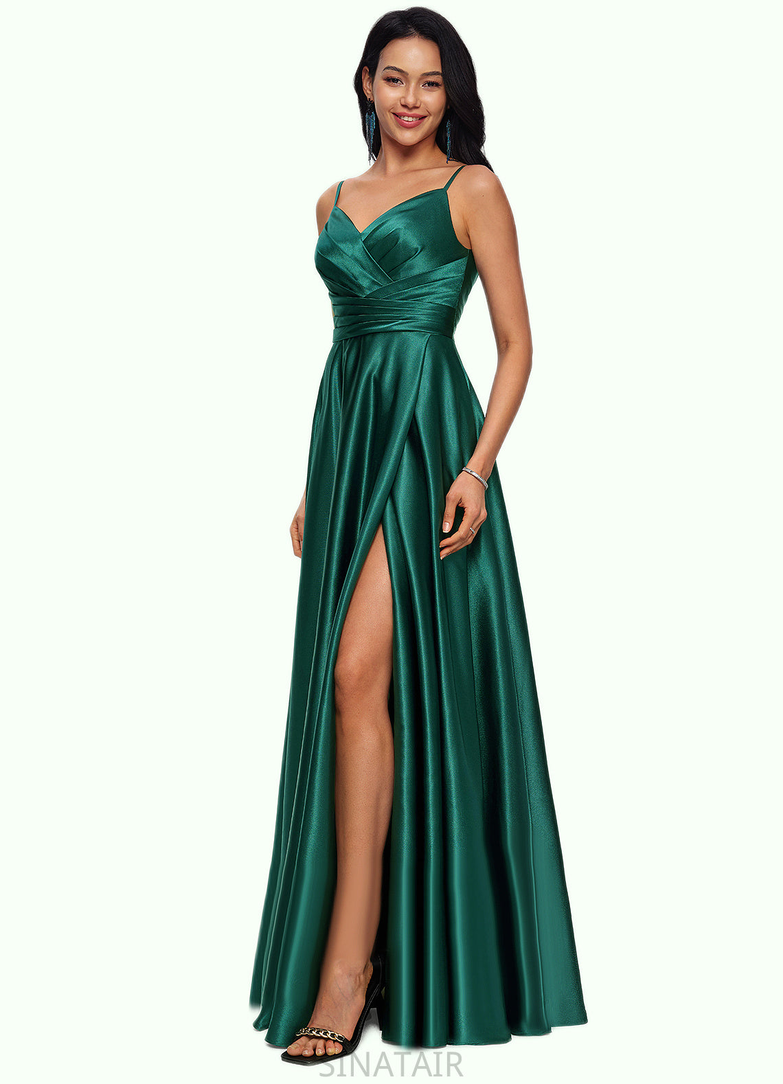 Vanessa A-line V-Neck Floor-Length Stretch Satin Prom Dresses DHP0022211