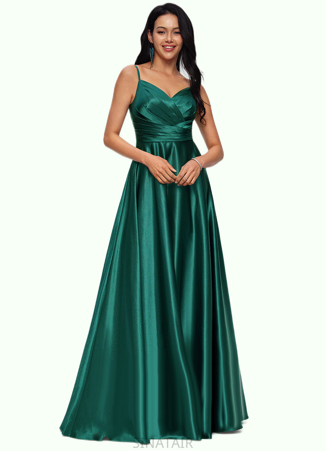 Vanessa A-line V-Neck Floor-Length Stretch Satin Prom Dresses DHP0022211