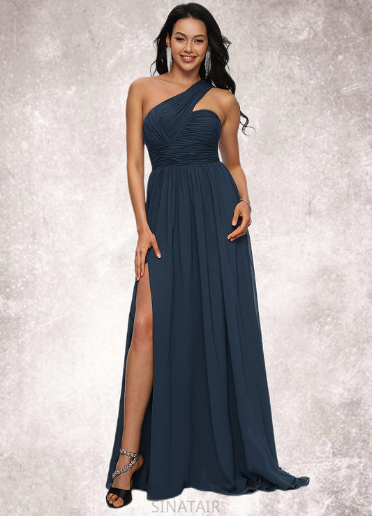 Nicky A-line Asymmetrical Sweep Train Chiffon Prom Dresses With Pleated DHP0022212