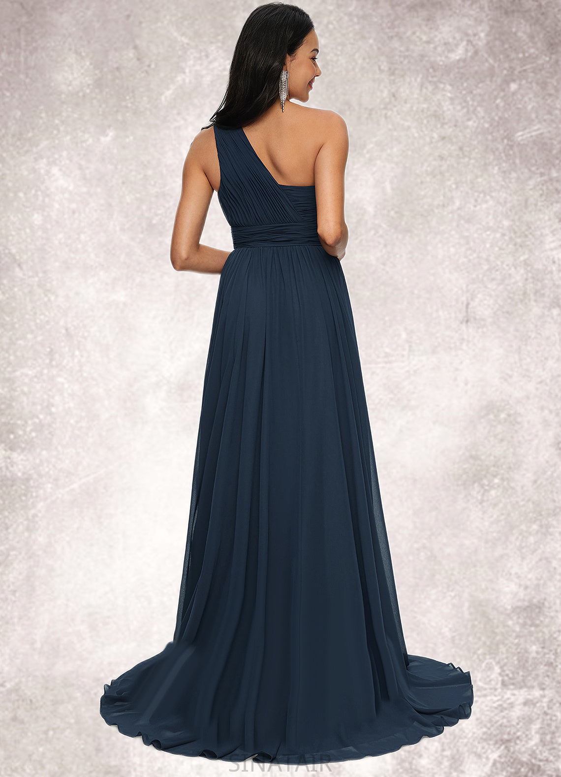 Nicky A-line Asymmetrical Sweep Train Chiffon Prom Dresses With Pleated DHP0022212