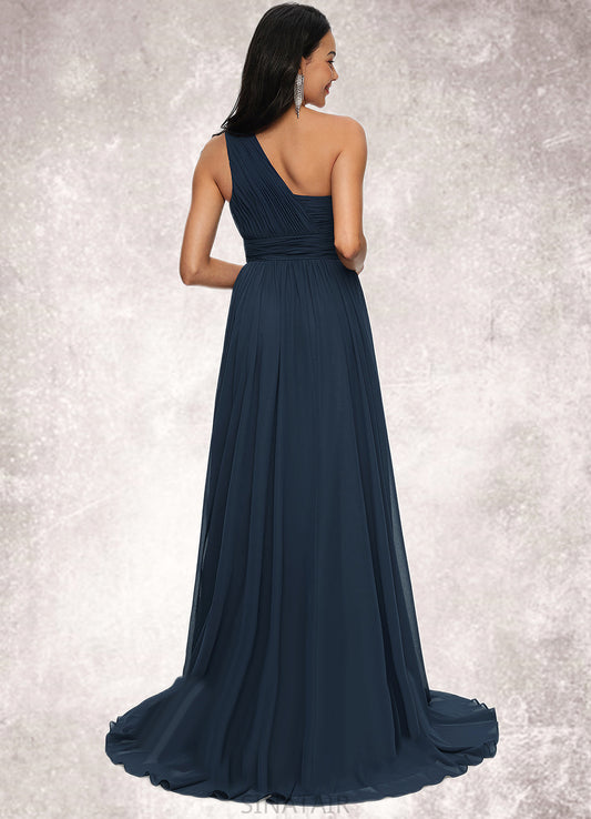 Nicky A-line Asymmetrical Sweep Train Chiffon Prom Dresses With Pleated DHP0022212