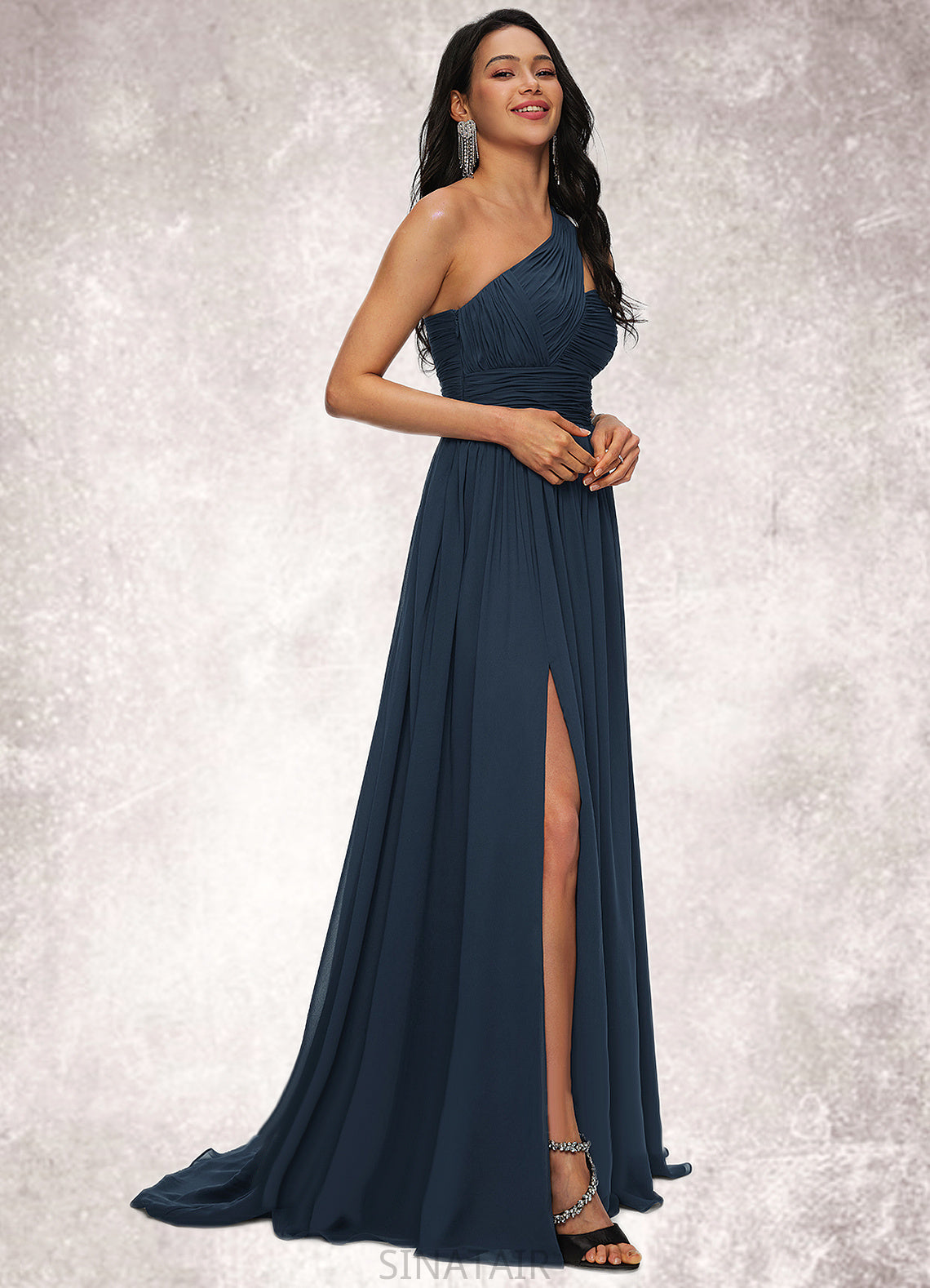 Nicky A-line Asymmetrical Sweep Train Chiffon Prom Dresses With Pleated DHP0022212