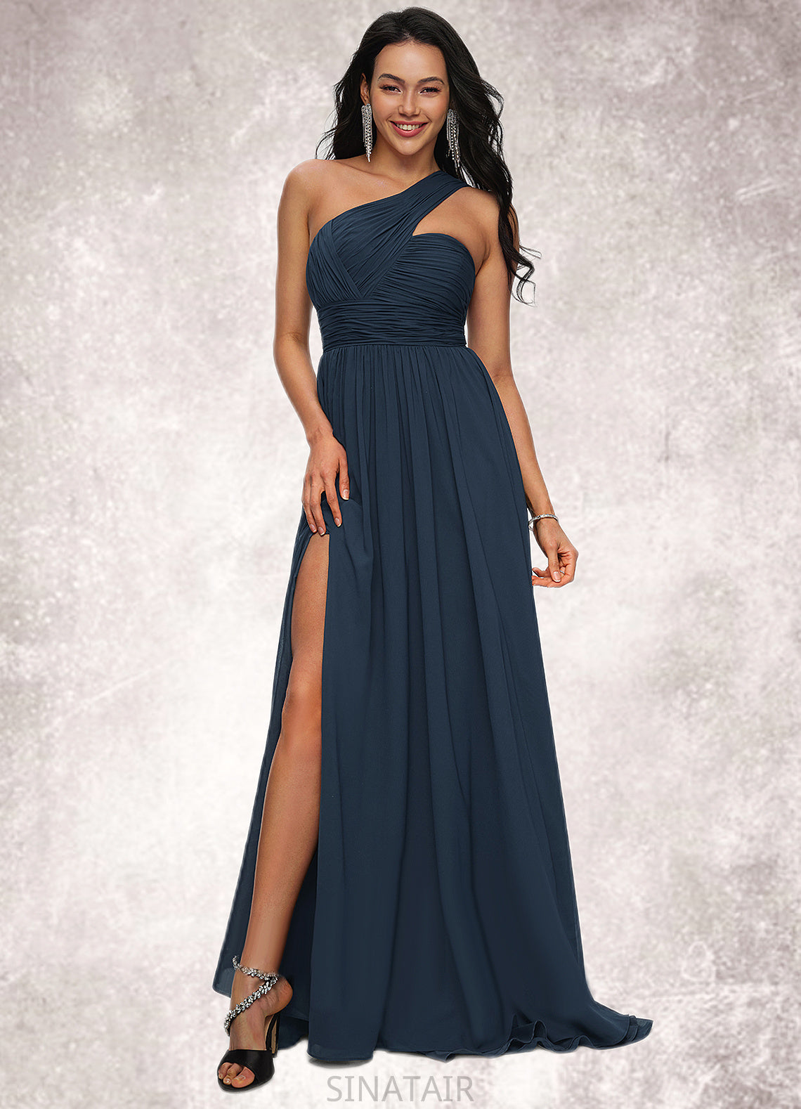 Nicky A-line Asymmetrical Sweep Train Chiffon Prom Dresses With Pleated DHP0022212