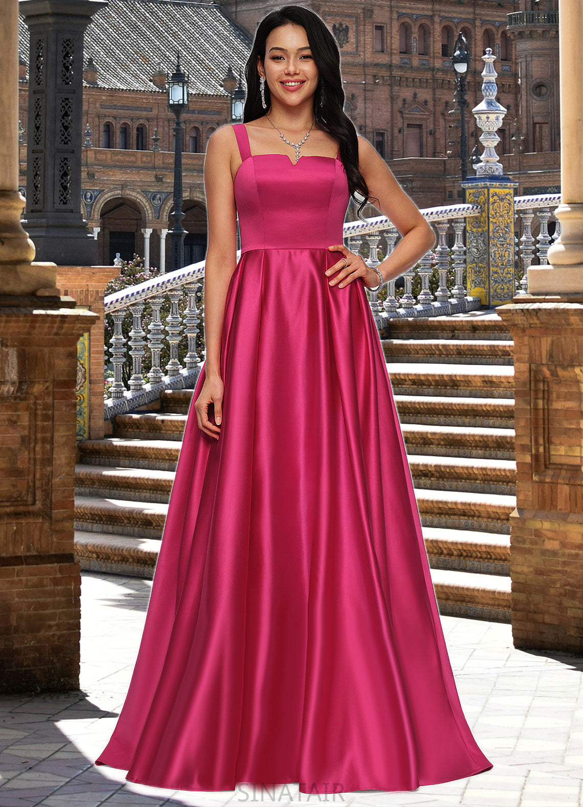 Sophie Ball-Gown/Princess V-Neck Sweep Train Satin Prom Dresses DHP0022215