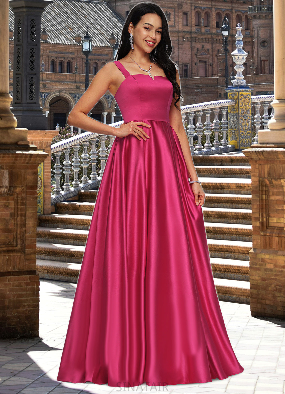 Sophie Ball-Gown/Princess V-Neck Sweep Train Satin Prom Dresses DHP0022215