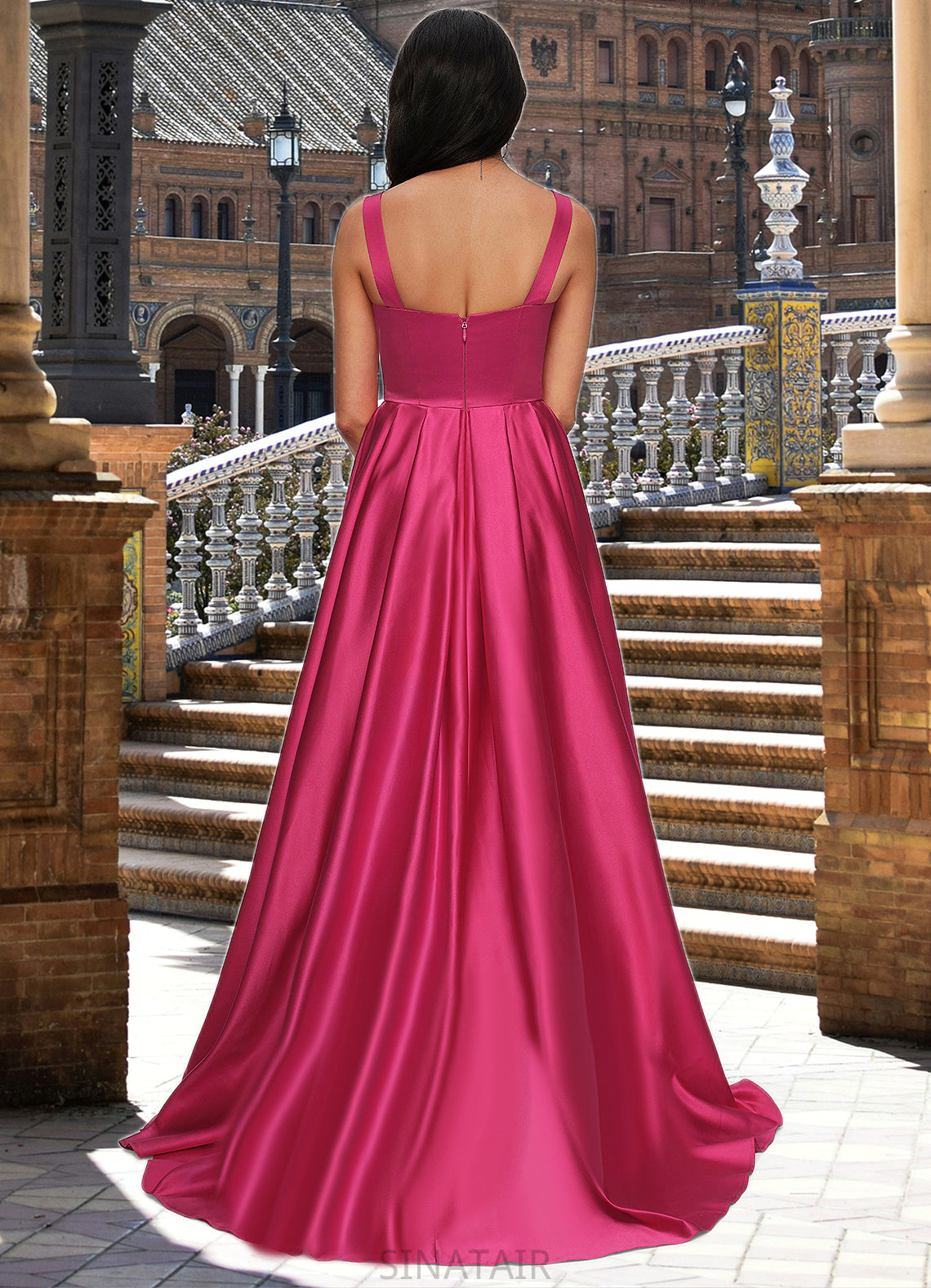 Sophie Ball-Gown/Princess V-Neck Sweep Train Satin Prom Dresses DHP0022215