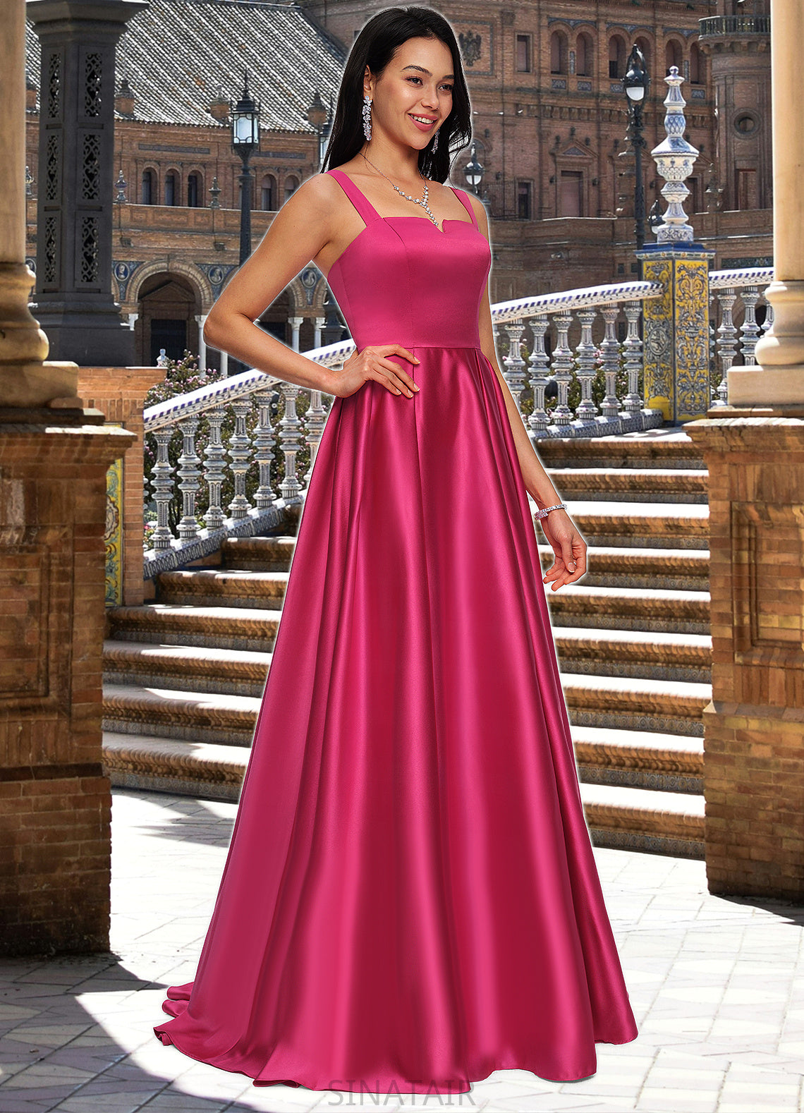 Sophie Ball-Gown/Princess V-Neck Sweep Train Satin Prom Dresses DHP0022215