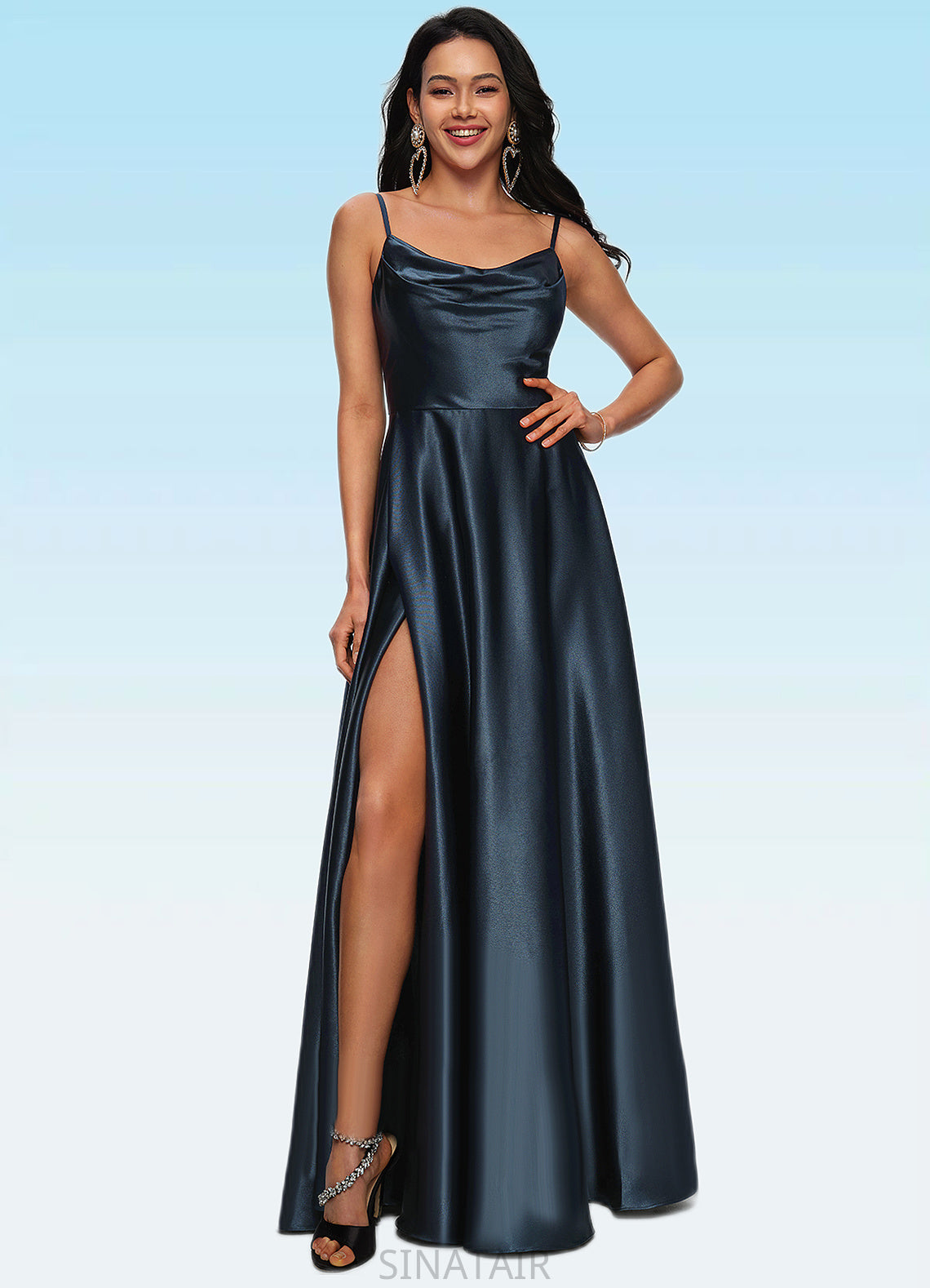 Tara A-line Cowl Floor-Length Stretch Satin Prom Dresses DHP0022216