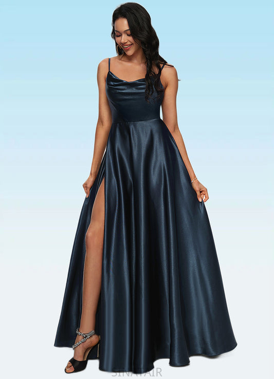 Tara A-line Cowl Floor-Length Stretch Satin Prom Dresses DHP0022216