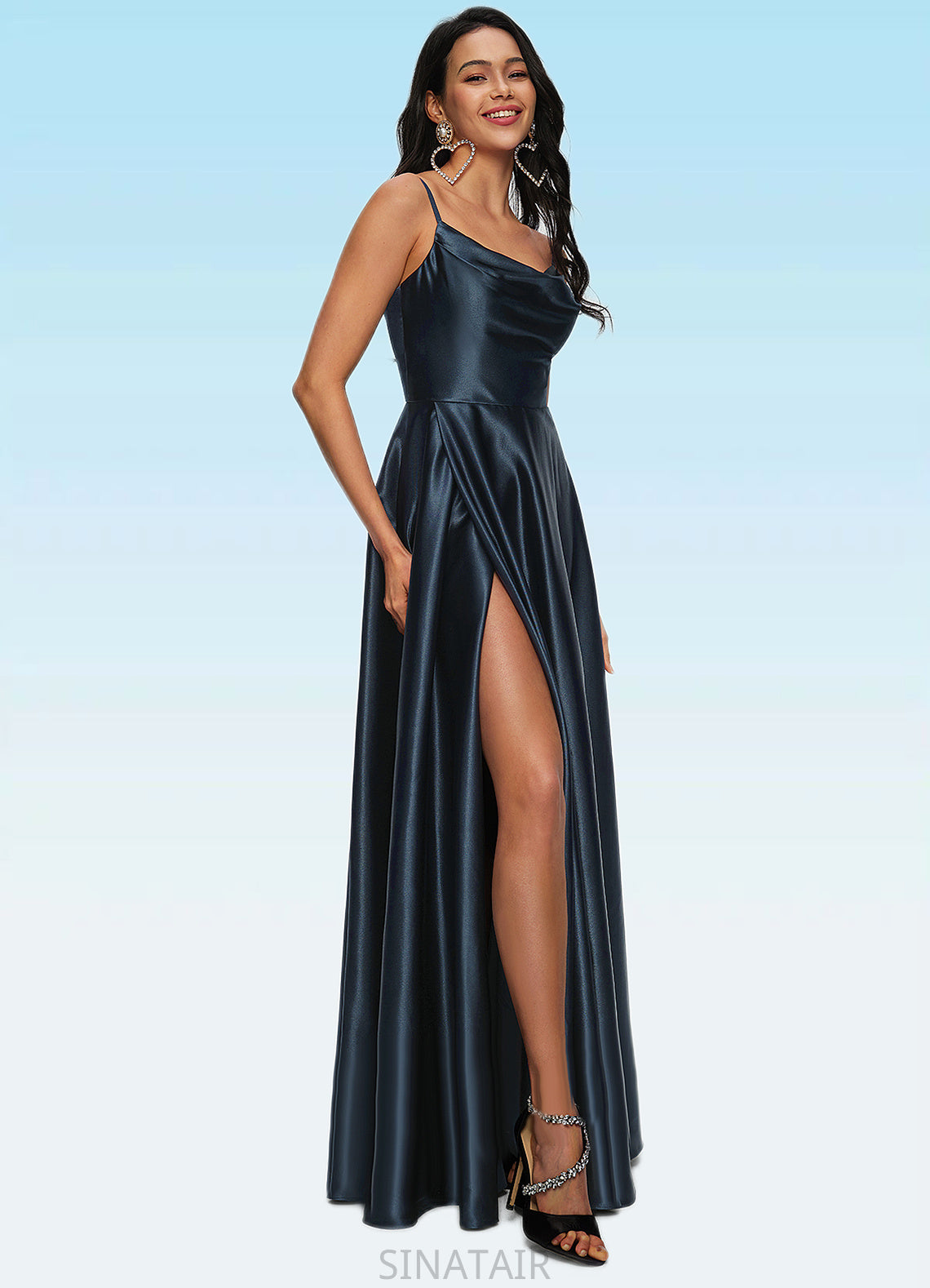 Tara A-line Cowl Floor-Length Stretch Satin Prom Dresses DHP0022216