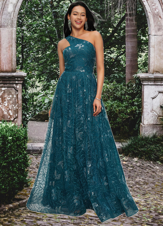 Giovanna A-line Asymmetrical Floor-Length Lace Prom Dresses With Sequins DHP0022219