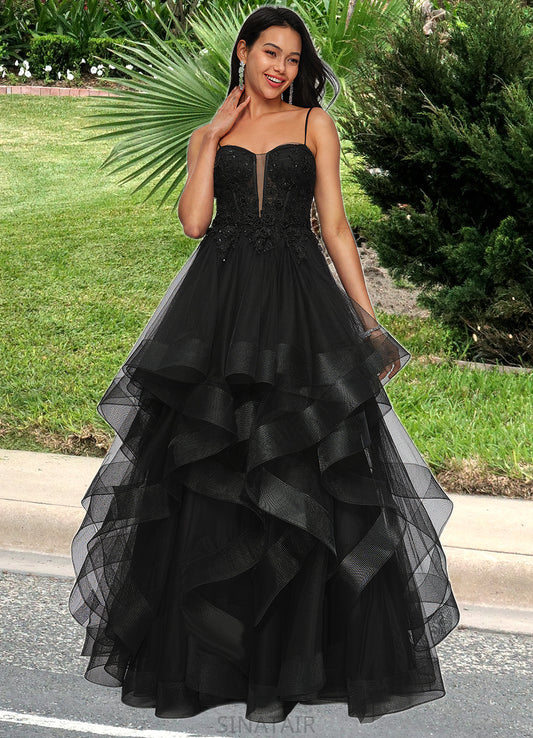 Jessie Ball-Gown/Princess Sweetheart Floor-Length Tulle Prom Dresses With Appliques Lace Sequins DHP0022220