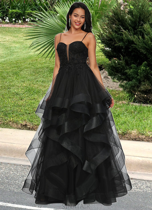 Jessie Ball-Gown/Princess Sweetheart Floor-Length Tulle Prom Dresses With Appliques Lace Sequins DHP0022220