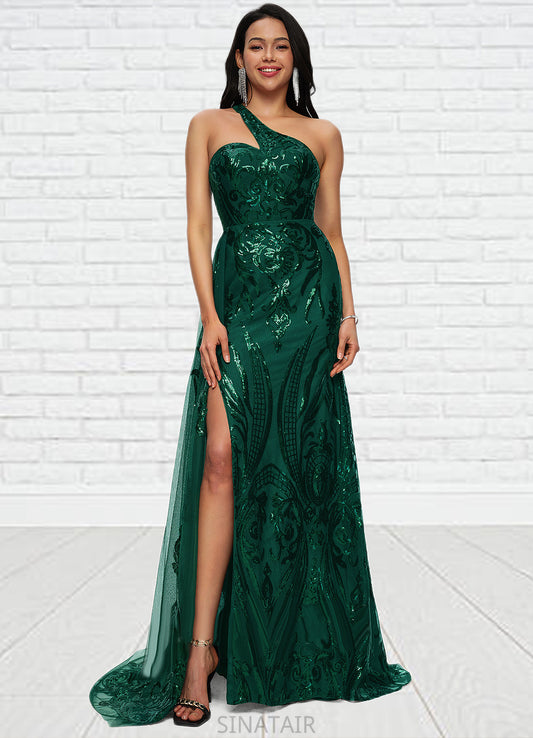 Kadence Trumpet/Mermaid One Shoulder Sweep Train Sequin Prom Dresses With Sequins DHP0022226