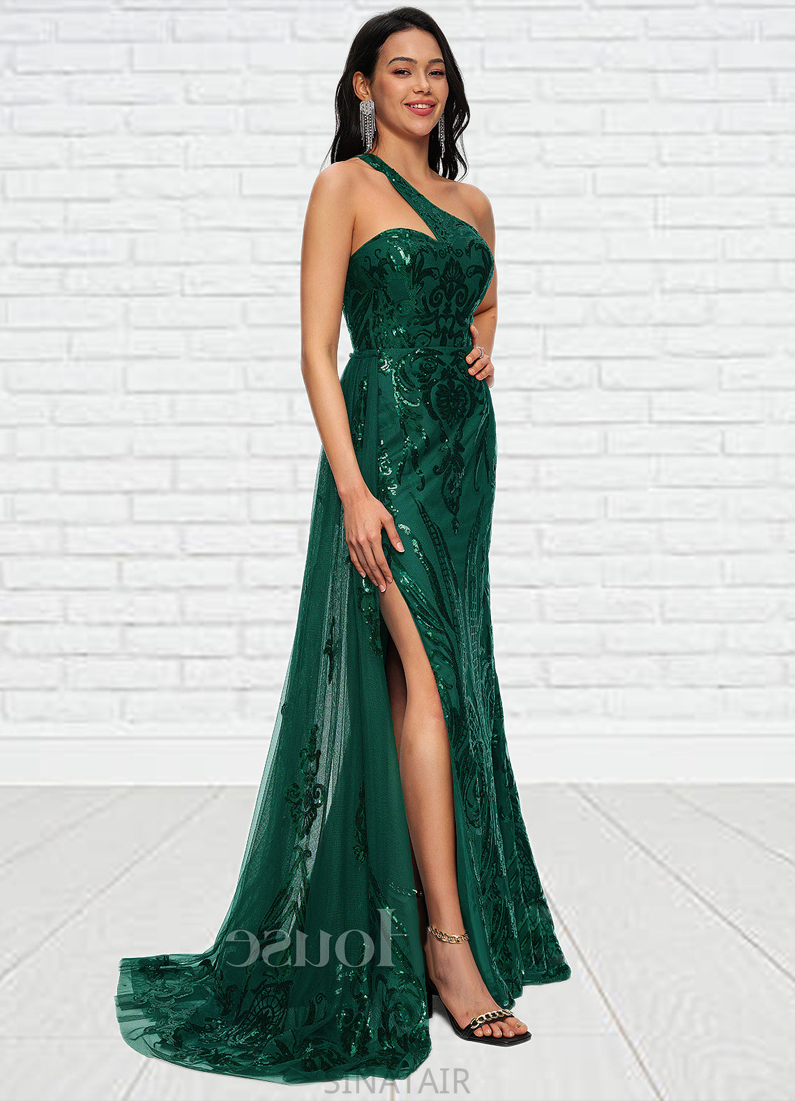 Kadence Trumpet/Mermaid One Shoulder Sweep Train Sequin Prom Dresses With Sequins DHP0022226