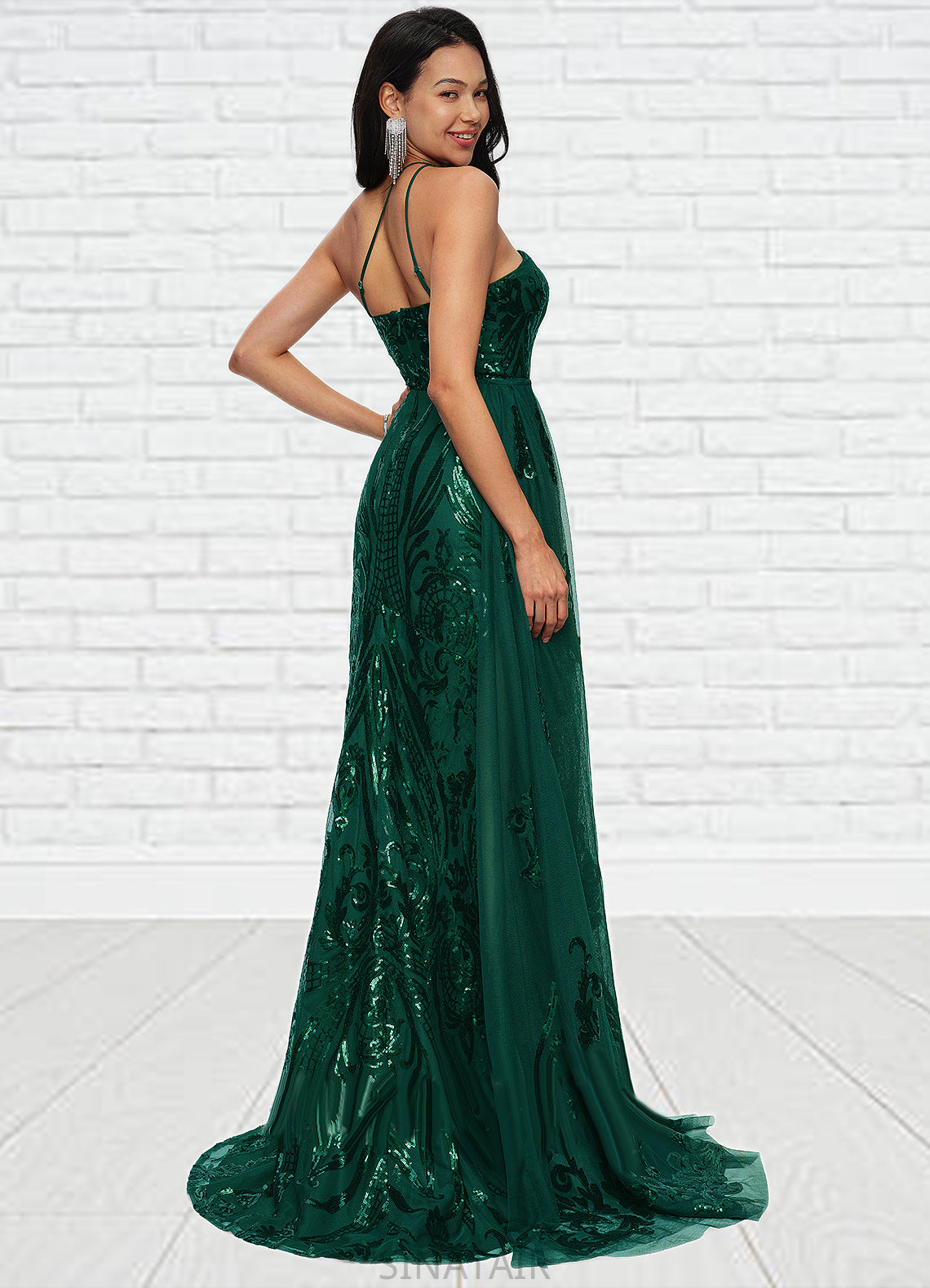 Kadence Trumpet/Mermaid One Shoulder Sweep Train Sequin Prom Dresses With Sequins DHP0022226