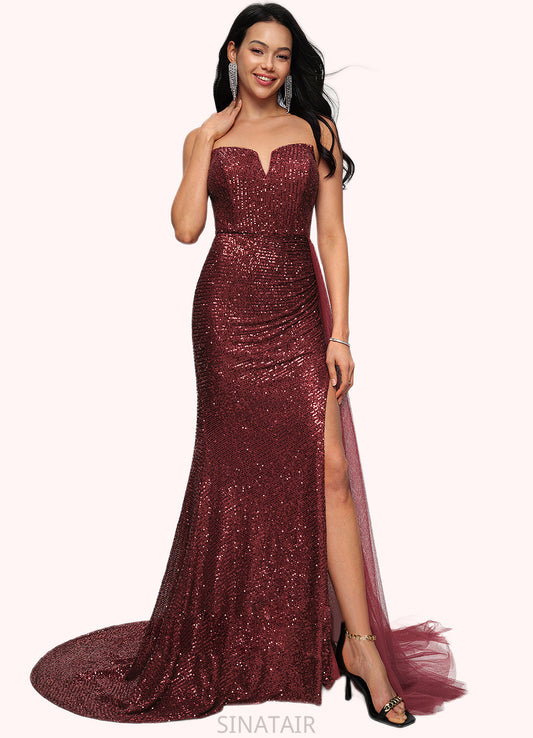 Laila Trumpet/Mermaid V-Neck Sweep Train Sequin Prom Dresses DHP0022227