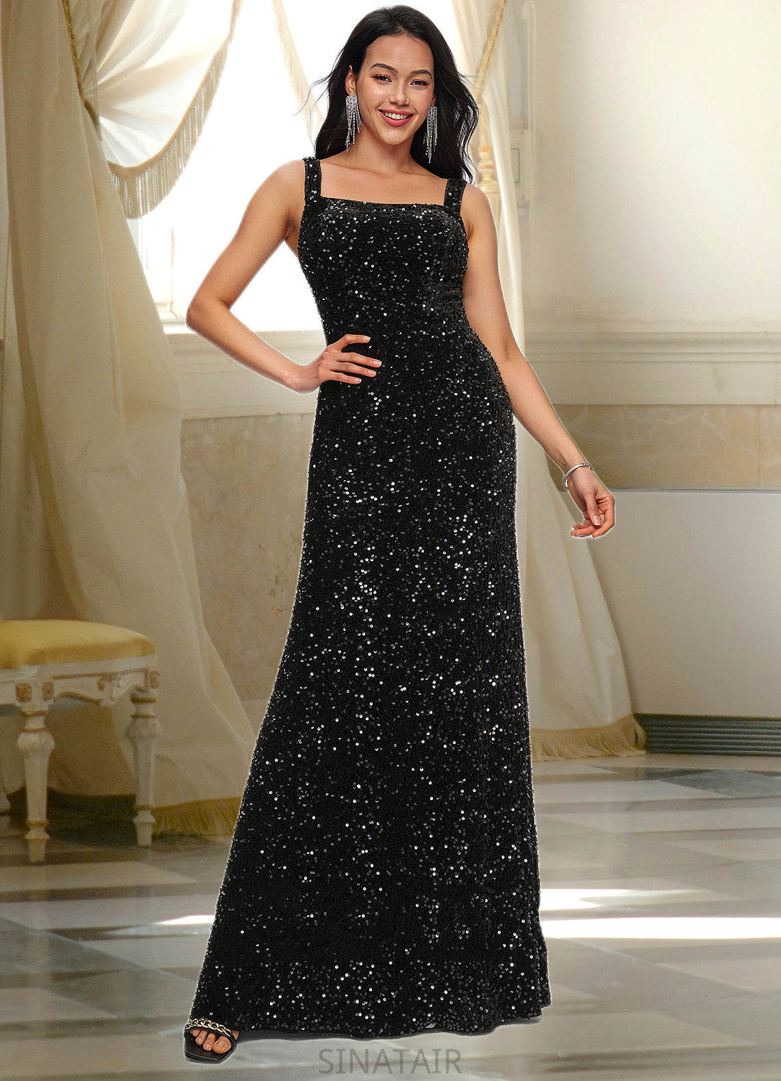 Makayla Sheath/Column Scoop Floor-Length Sequin Prom Dresses DHP0022228